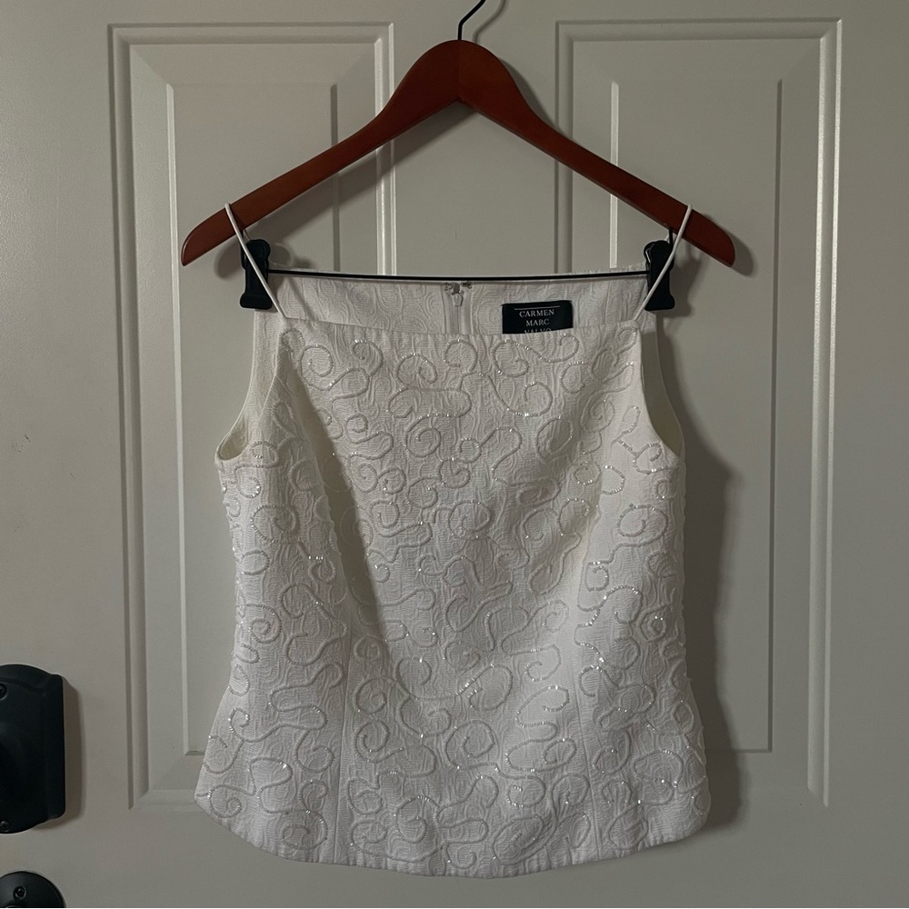 Carmen Marc Valvo White Embroidered Camisole